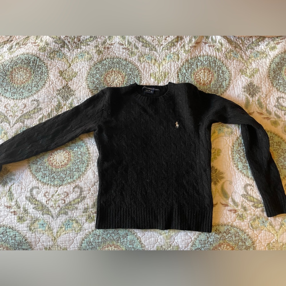 Ralph Lauren Sport Cable Sweater, black with yellow logo-read description/size!